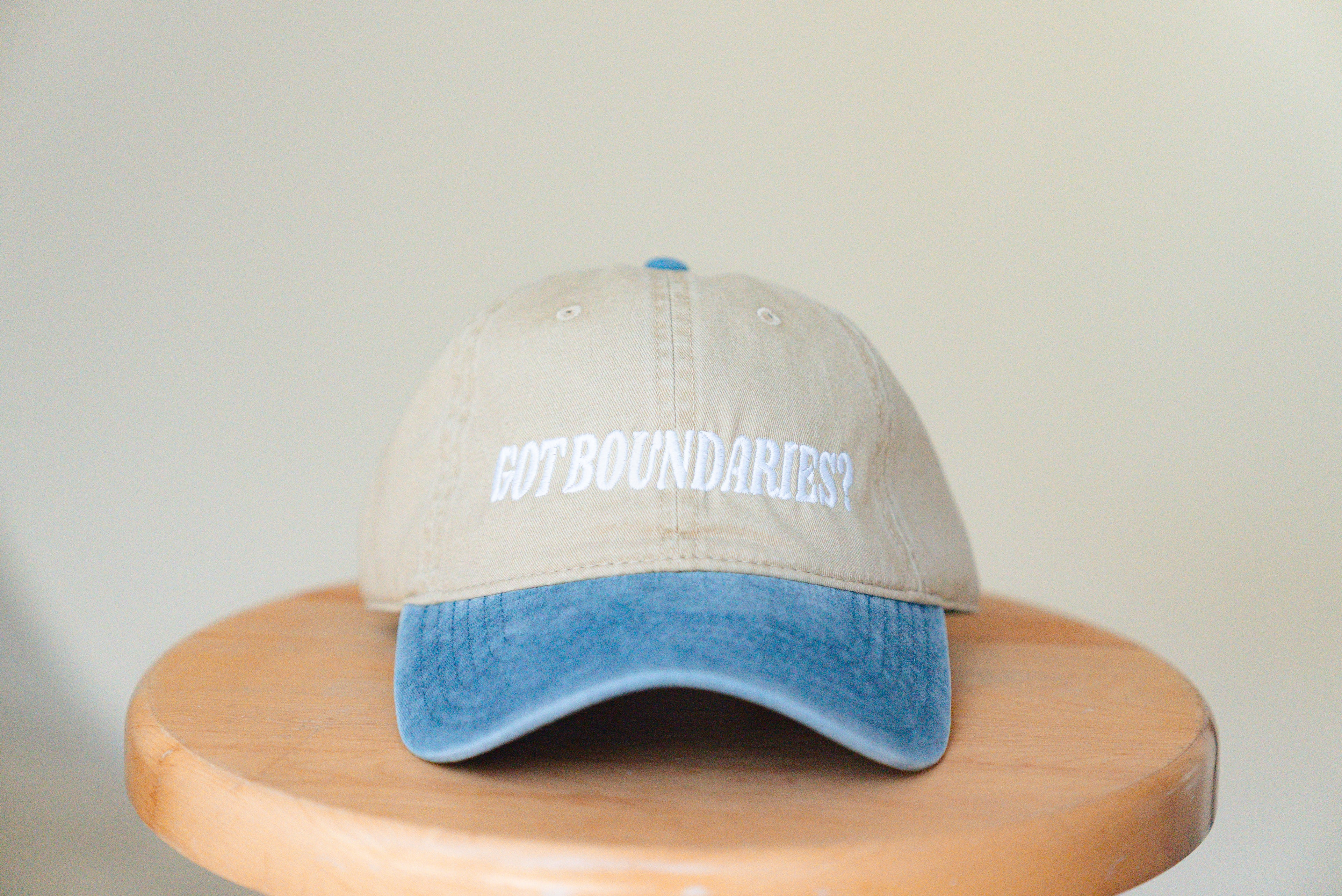 Khaki & Denim Cap — “Clear Lines, Clear Mind”