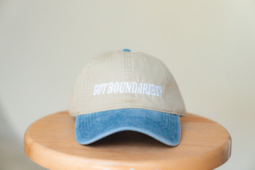 Khaki & Denim Cap — “Clear Lines, Clear Mind”